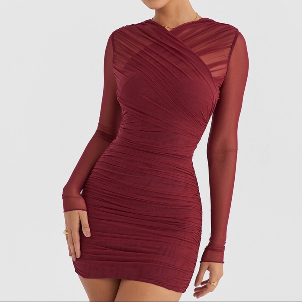 Mistress Rocks Corseted Burgundy Long Sleeve Dress